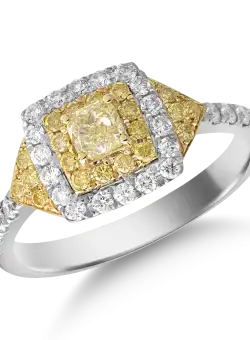 Inel din aur alb-galben de 18K cu diamante transparente de 0.39ct si diamante galbene de 0.54ct