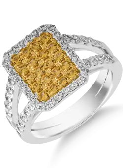 Inel din aur alb-galben de 18K cu safire galbene de 0.67ct si diamante de 0.69ct
