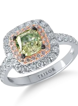 Inel din aur alb-roz cu un diamant verde de 1.5ct si diamante incolore de 0.7ct