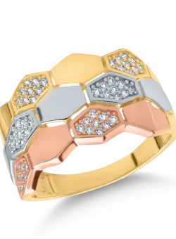 Inel din aur galben-alb-roz