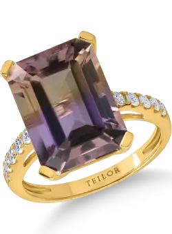 Inel din aur galben cu ametrin de 9.5ct si diamante de 0.1ct