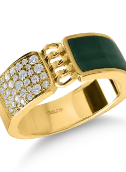 Inel din aur galben cu malachit de 2.956ct si diamante de 0.249ct