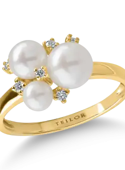 Inel din aur galben cu perle de cultura de 3ct si diamante de 0.07ct