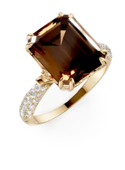 Inel din aur galben cu quartz fumuriu de 5.2ct si diamante de 0.3ct