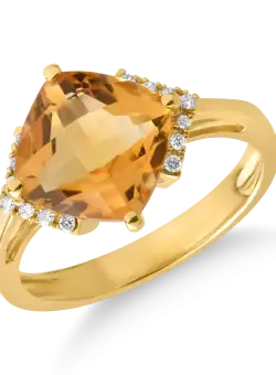 Inel din aur galben de 18K cu citrin de 3.2ct si diamante de 0.08ct