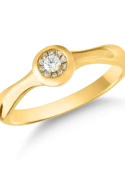 Inel din aur galben de 18K cu diamant de 0.05ct si diamante de 0.03ct