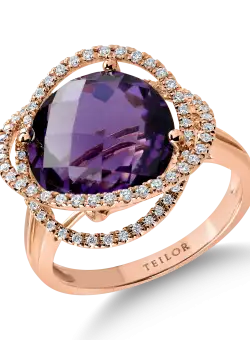 Inel din aur roz cu ametist de 7.3ct si diamante de 0.3ct