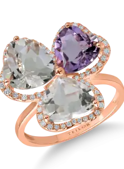 Inel din aur roz cu ametiste de 6.2ct si diamante de 0.2ct