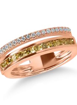 Inel din aur roz cu diamante galbene si incolore de 0.66ct