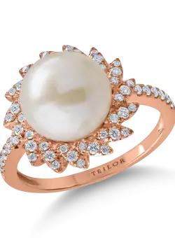 Inel din aur roz cu perla de cultura de 6.4ct si diamante de 0.3ct