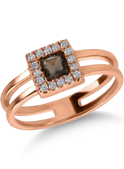 Inel din aur roz cu quartz fumuriu de 0.29ct si diamante de 0.11ct