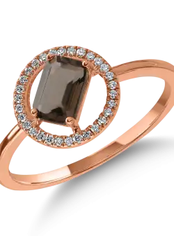 Inel din aur roz cu quartz fumuriu de 0.56ct si diamante de 0.08ct