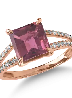 Inel din aur roz cu rubelit de 2.85ct si diamante de 0.27ct