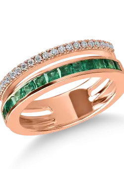 Inel din aur roz cu smaralde de 0.6ct si diamante de 0.16ct