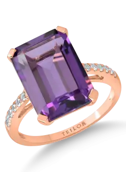 Inel din aur roz cu un ametist de 7.1ct si diamante de 0.1ct