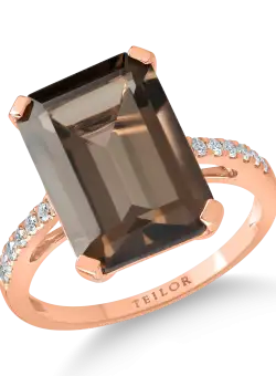 Inel din aur roz cu un cuart fumuriu de 5.5ct si diamante de 0.1ct