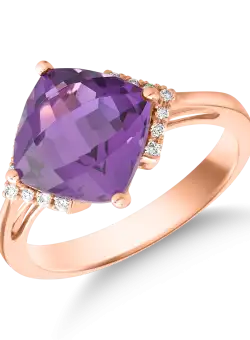 Inel din aur roz de 18K cu ametist de 3.3ct si diamante de 0.08ct