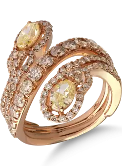 Inel din aur roz de 18K cu diamante fancy-galbene de 1.01ct si diamante maro de 1.94ct