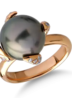 Inel din aur roz de 18K cu perla de cultura de 11.77ct si diamante de 0.36ct