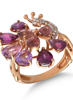 Inel din aur roz de 18K cu pietre pretioase si semipretioase de 5.78ct