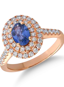 Inel din aur roz de 18K cu safir de 0.7ct si diamante de 0.62ct
