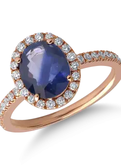 Inel din aur roz de 18K cu safir de 2.19ct si diamante de 0.35ct