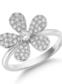 Inel floare din aur alb cu diamante de 0.5ct