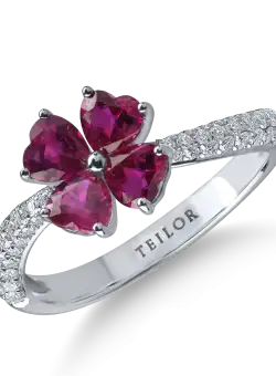 Inel floare din aur alb cu rubine si diamante de 1.5ct
