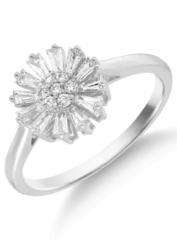 Inel floare din aur alb de 14K cu diamante de 0.39ct