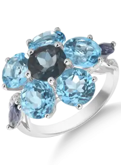 Inel floare din aur alb de 18K cu pietre pretioase si semipretioase de 9.92ct