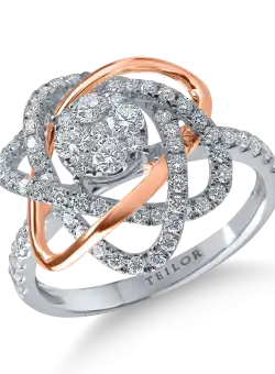 Inel floare din aur alb-roz cu diamante microsetting de 0.9ct
