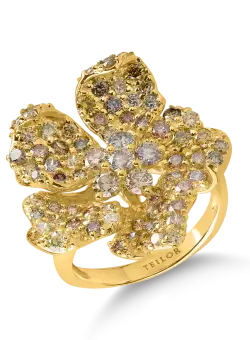 Inel floare din aur galben cu diamante multicolore de 2.6ct