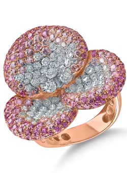 Inel floare din aur roz cu diamante si safire roz de 4.23ct