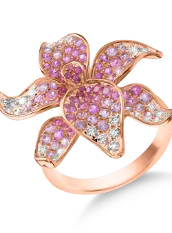 Inel floare din aur roz cu pietre pretioase de 1.6ct