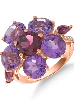 Inel floare din aur roz de 18K cu pietre pretioase si semipretioase de 9.22ct