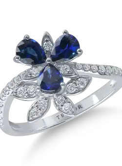 Inel floral din aur alb cu safire si diamante de 1.3ct