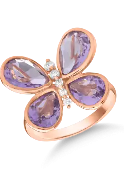 Inel fluture din aur roz de 18K cu ametiste de 4.053ct si diamante de 0.115ct