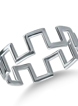 Inel geometric din aur alb