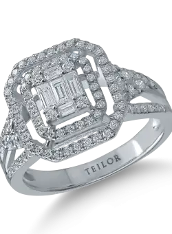 Inel geometric din aur alb cu diamante de 0.7ct