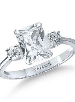 Inel geometric din aur alb cu zirconia