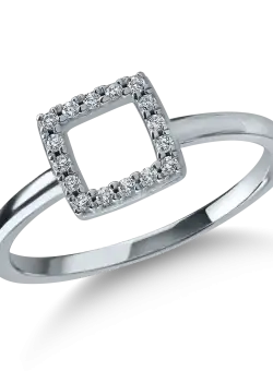 Inel geometric din aur alb cu zirconii