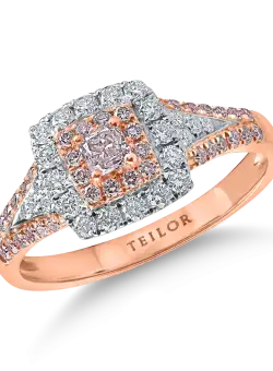 Inel geometric din aur alb-roz cu diamante roz si incolore de 0.6ct