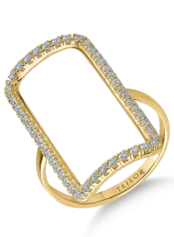 Inel geometric din aur galben cu zirconii