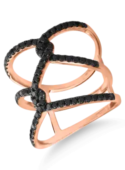 Inel geometric din aur roz cu diamante negre microsetting de 0.7ct