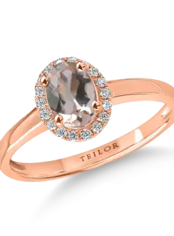 Inel geometric din aur roz cu morganit de 0.7ct si diamante de 0.1ct