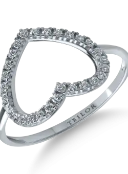 Inel inima din aur alb cu zirconii