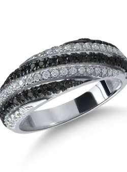 Inel microsetting din aur alb cu diamante incolore de 0.3ct si diamante negre de 0.3ct