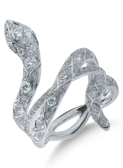 Inel sarpe din aur alb cu diamante transparente si negre de 1.06ct