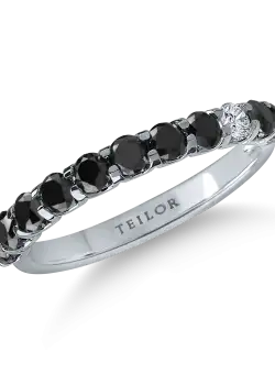 Inel semi eternity din aur alb cu diamante negre si incolore de 0.98ct