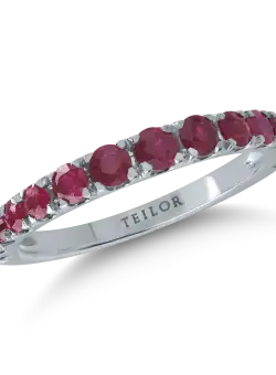 Inel semi eternity din aur alb cu rubine de 1.02ct